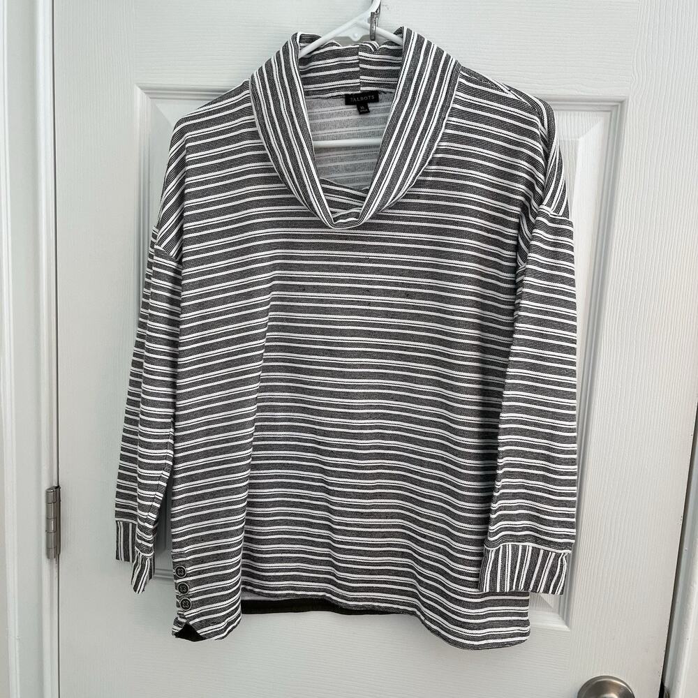 Talbots Top Womens Xl Cowl Neck Pullover Striped Black White Boxy Relaxed Grunge